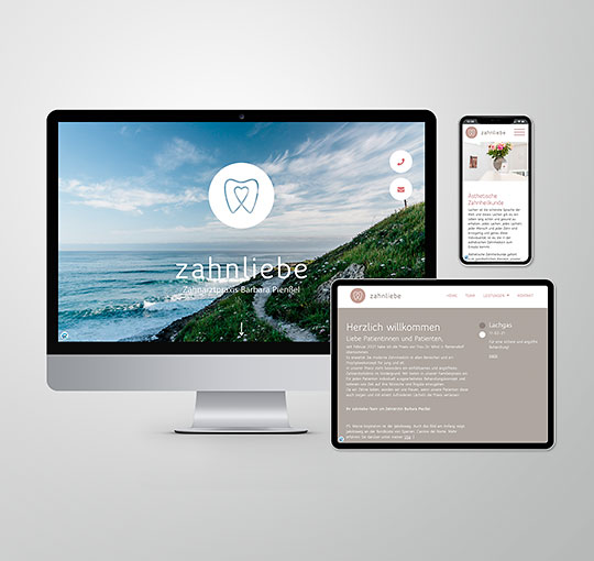 Responsive Design Präsentation auf Mobil und Tablet von der Webseite eines Zahnarztes